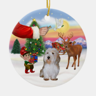 Jultomten belönar - Petit Basset Julgransprydnad Keramik