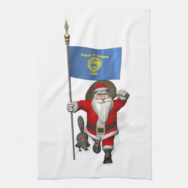 Jultomten besöker bäver-läget kökshandduk (Vertikal)