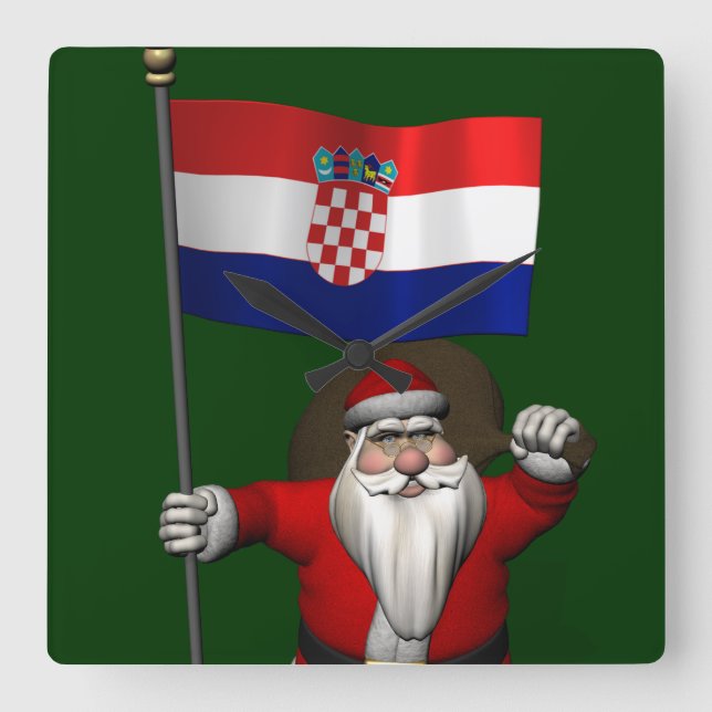 Jultomten besöker Kroatien Fyrkantig Klocka (Framsida)