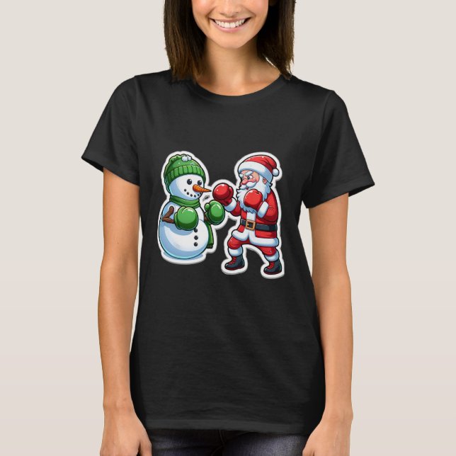Jultomten Boxing Snögubbe jul T Shirt (Framsida)