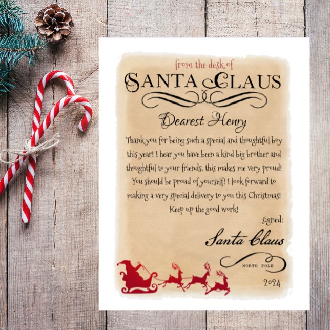 Jultomten Brev från Santa Sleigh Printable (letter from santa, vintage santa letter, printable santa letter, approved santa claus letter)