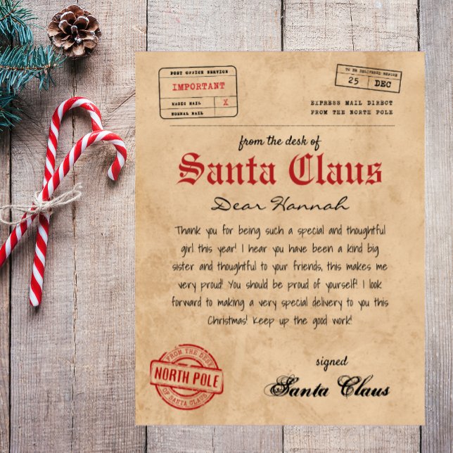 Jultomten Brev från Santa Vintage Printable (santa letter, letter from santa, printable santa letter, custom santa letter, letter to santa claus)