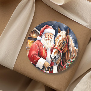 Jultomten Brown Horse Rustic Farm jul Runt Klistermärke