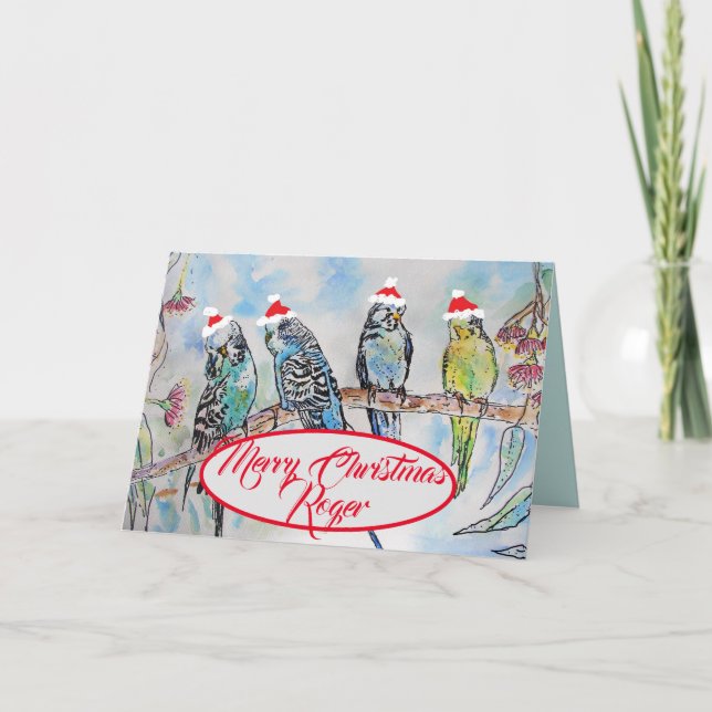 Jultomten Budgies Budgie Funny Bird Card Kort (Framsida)
