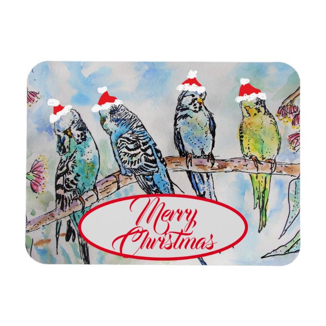 Jultomten Budgies Budgie Funny Bird Card Magnet (Horisontell)