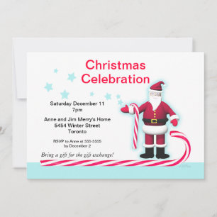 Jultomten, Candy cane och stjärnjulen Party Inbjudningar