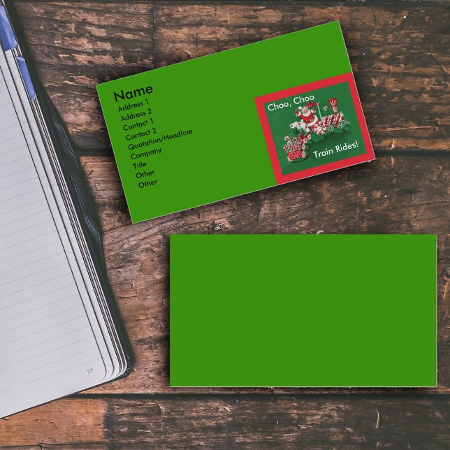 Jultomten Candy Tåg jul Visitkort (Santa Claus on red white Christmas train with letters candy on green business cards.)