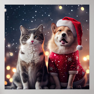 Jultomten Cat & Hund Friends Poster