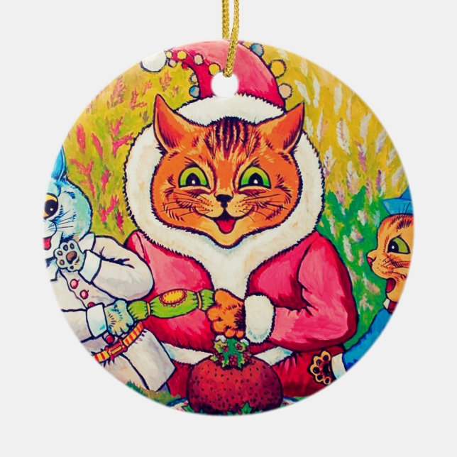 Jultomten Cat, Louis Wain Julgransprydnad Keramik (Framsidan)