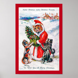 Jultomten Cat, Louis Wain Poster