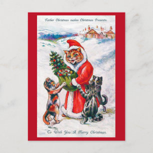 Jultomten Cat, Louis Wain Vykort