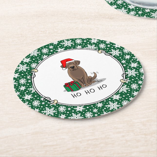 jultomten Chocolate Labrador Retriever Funny Underlägg Papper Rund (Vinklad)