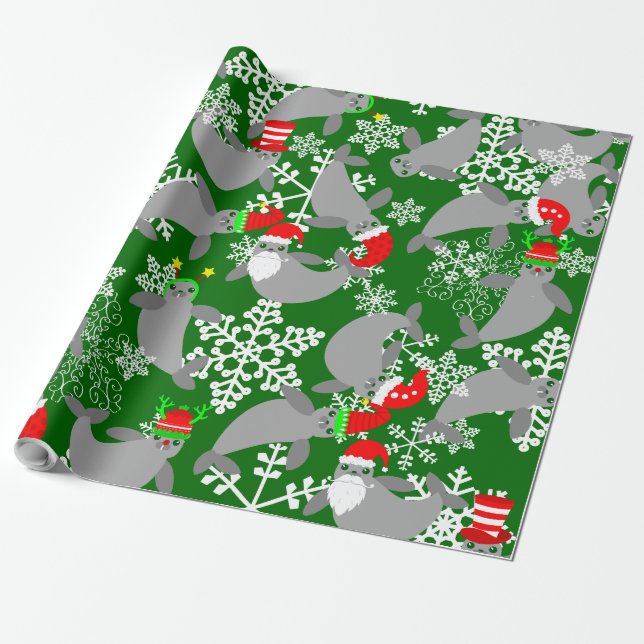 jultomten christmas manatee grönt presentpapper (Utrullad)