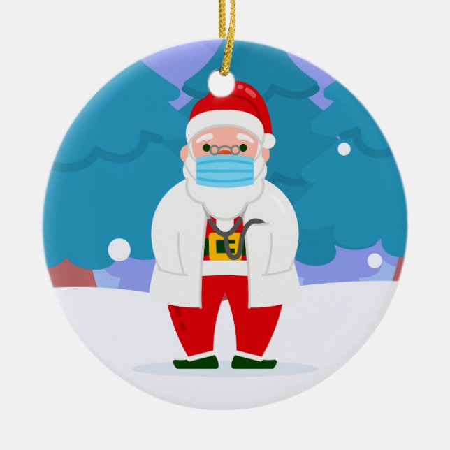 jultomten covid christmas ansikte mask doktor julgransprydnad keramik (Framsidan)