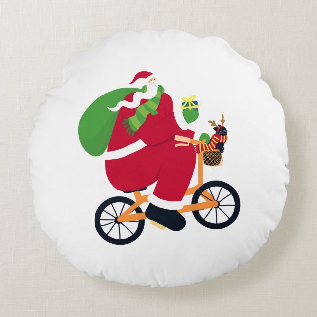 Jultomten cykel rund kudde (Framsidan)
