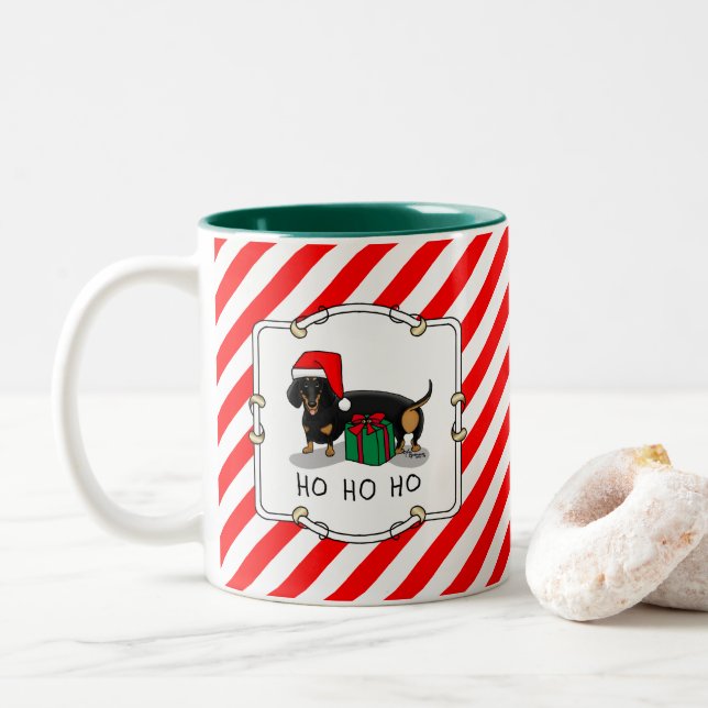 Jultomten Dachshund (S svart och tan) Cute Två-Tonad Mugg (Med munk)