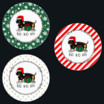 Jultomten Dachshund (S svart & tan) - Lustigt Klistermärke<br><div class="desc">God jul Jultomten Dachshund - Cute,  leende hund med julhatt och Julklapp. HO HO! Copyright © Angi Laframboise. Lustigt julklappar för hundälskare i tecknaden hund aveln.</div>