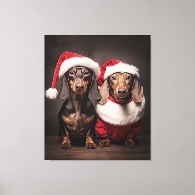 Jultomten Dachshund Twillingar Canvastryck (Framsida)