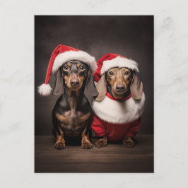 Jultomten Dachshund Twillingar Helg Vykort