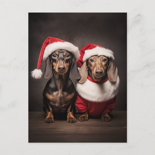 Jultomten Dachshund Twillingar Helg Vykort (Framsida)