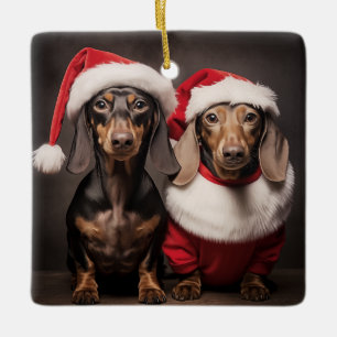 Jultomten Dachshund Twillingar Julgransprydnad Keramik