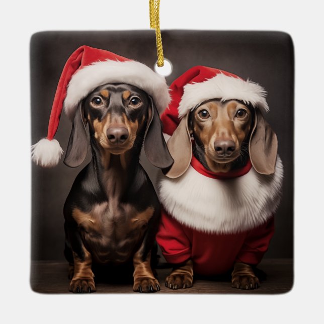 Jultomten Dachshund Twillingar Julgransprydnad Keramik (Framsida)
