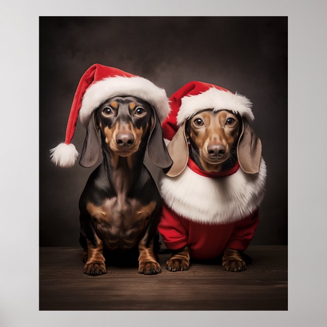 Jultomten Dachshund Twillingar Poster (Framsidan)