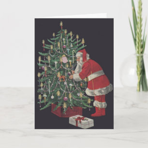 Jultomten dekorerar julkortet Träd Retro Helgkort