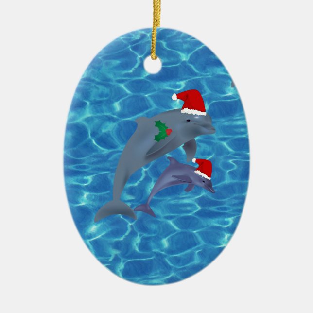 jultomten delfiner julgransprydnad keramik (Framsidan)