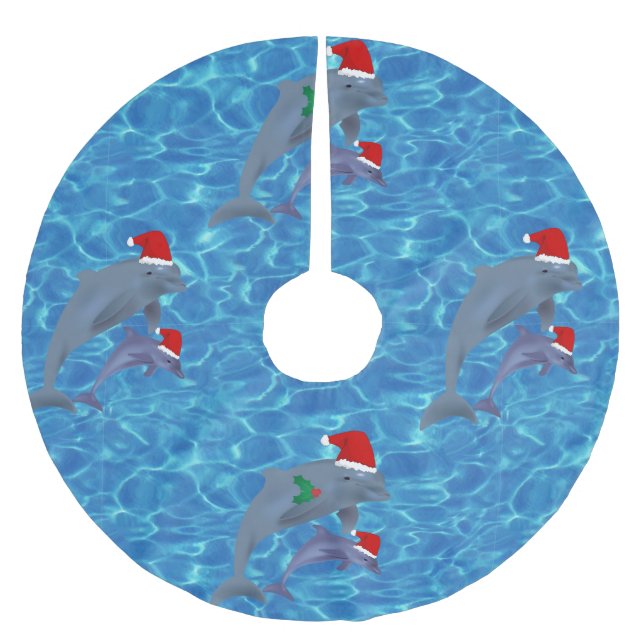 jultomten delphins träd skirt julgransmatta borstad polyester (Framsidan)