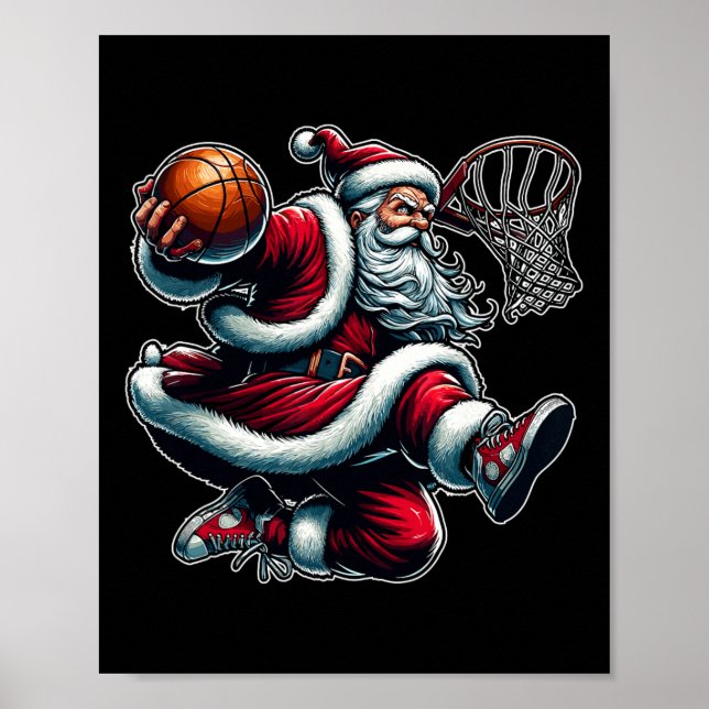 Jultomten Dunking A Basketball Boys Ki Poster (Framsidan)