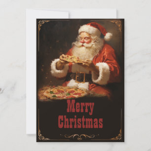 Jultomten Eating Pizza Julkort