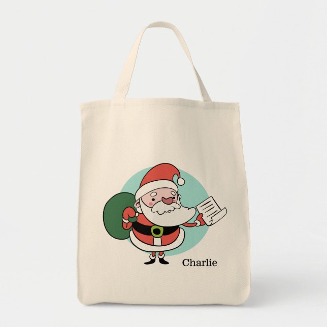 Jultomten, eget namn tote bags tygkasse (Framsidan)