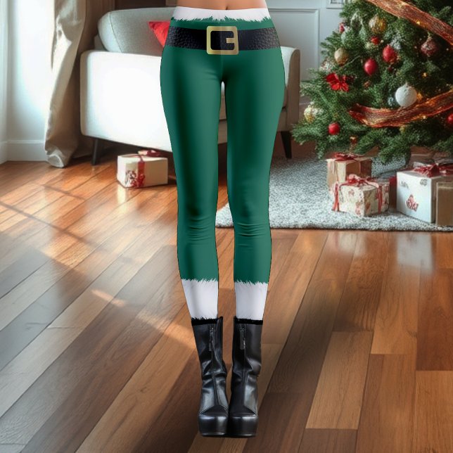 Jultomten Elf Grönt & White Päls Boots jul Leggings (Skapare uppladdad)