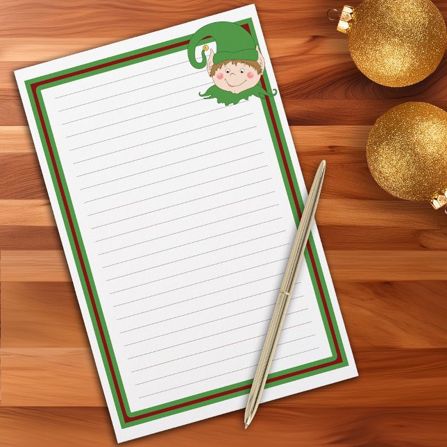 Jultomten Elf-julen Helgdag Brev Brevpapper (Whimsical Santa's Elf Christmas Holiday Letter Stationery)
