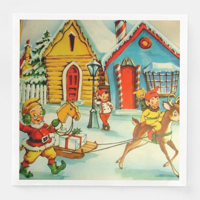 Jultomten Elves Vintage jul Illustration N Pappersservett (Framsida)