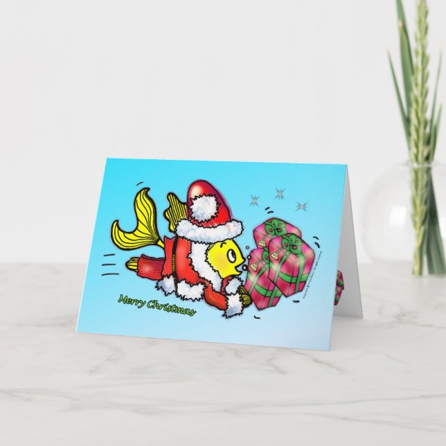 Jultomten Fish - roligt, sött julkort Helgkort (Framsida)