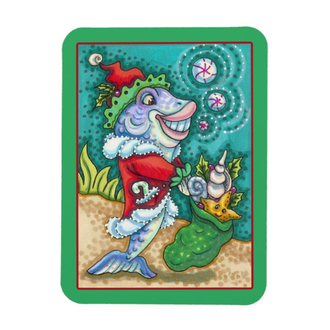 JULTOMTEN FISKTALAR, STARFISK, SJÖSKELVAGNAR MAGNET (Vertikal)