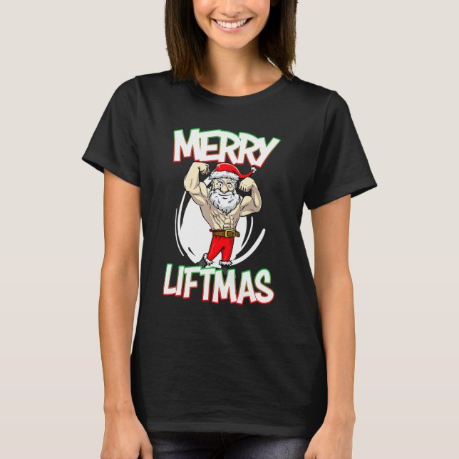 Jultomten Flexing Merry Flex Mas Beard säger De T Shirt (Framsida)