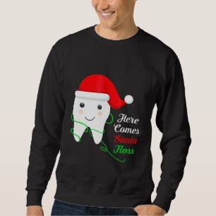 Jultomten Floss Dental Hygienists Dentist Lång Ärmad Tröja