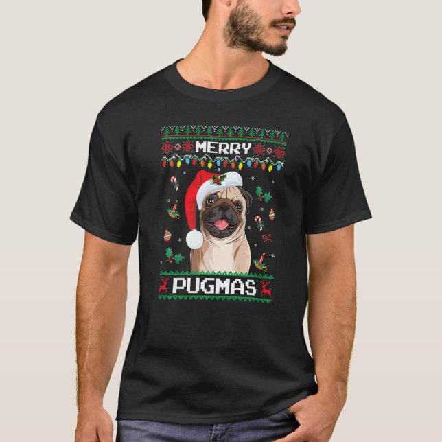 jultomten för Pug Merry Pugmas Julafton T Shirt (Framsida)