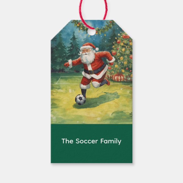 Jultomten Fotboll jul Party Presentetikett (Framsidan)