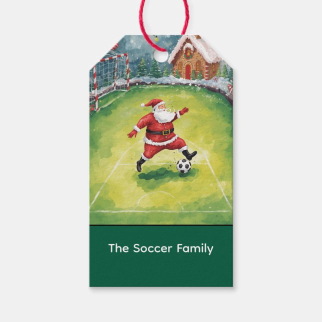 Jultomten Fotboll jul Party Presentetikett (Framsidan)