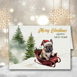 Jultomten Fransk Bulldog på Sled jul Hälsningskort