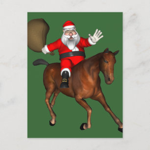 Jultomten Freehand Riding A Mustang Helg Vykort