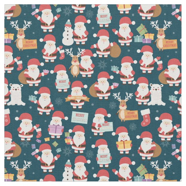 Jultomten & Friends Mönster Tyg (Närbild)