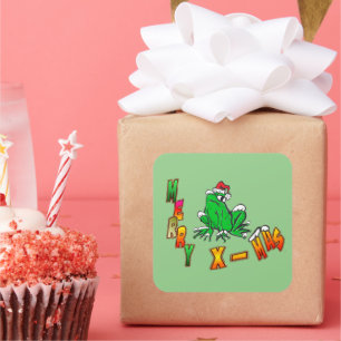 Jultomten Frog God jul Cust. Fäst Fyrkantigt Klistermärke