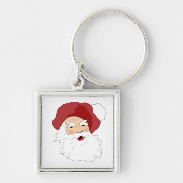 Jultomten Fyrkantig Silverfärgad Nyckelring (Framsidan)