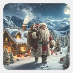 Jultomten Fyrkantigt Klistermärke