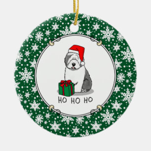 Jultomten Gamla engelska Sheepdog (Grått 1) Cute Julgransprydnad Keramik